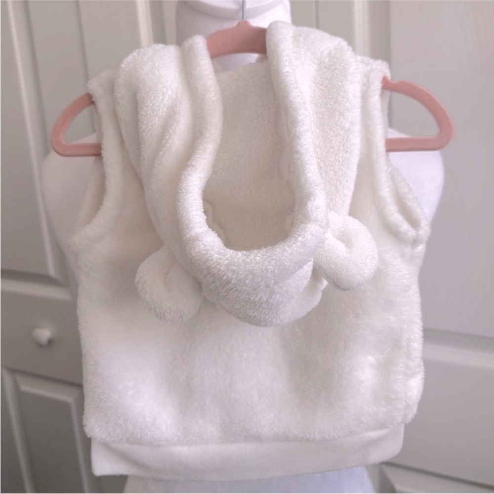 Carter's White Fluffy Hooded Baby Vest with Teddy Ears - Picture 2 of 4
